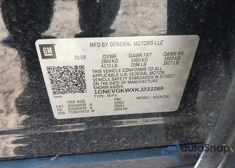 2019 Chevrolet Traverse 1Lt from USA, damaged, VIN 1GNEVGKWXKJ233289